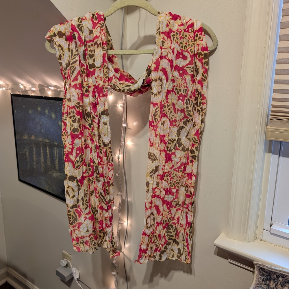 J. Crew Floral Scarf Shawl Wrap Pink Yellow Cream Brown